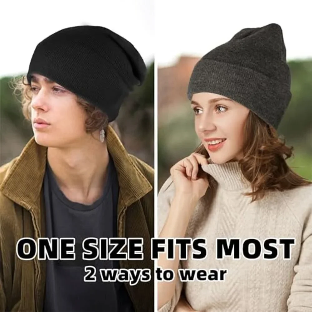 Unisex Knit Skullies Beanies 2 Pack Warm Soft Stretchy Winter Caps